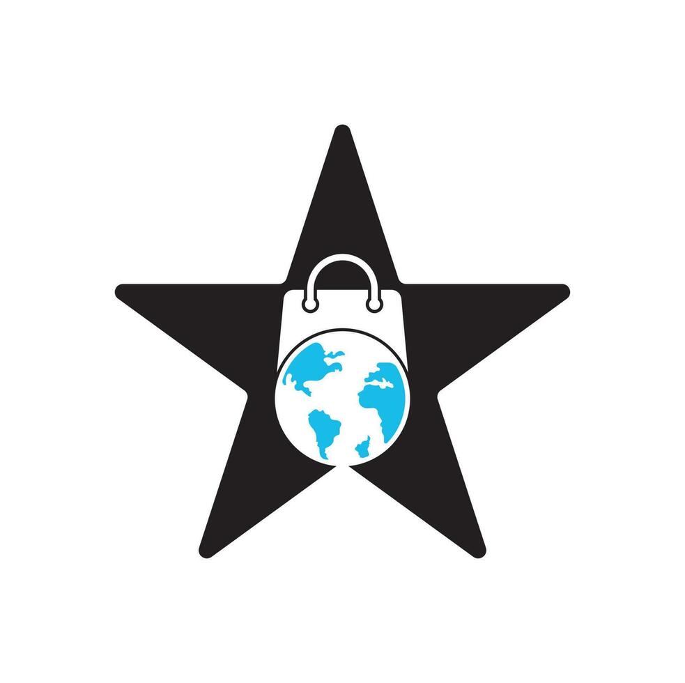 vector de diseño de plantilla de logotipo de concepto de forma de estrella de tienda mundial. icono o símbolo de tierra y venta. plantilla de diseño de logotipo de globo y mercado.