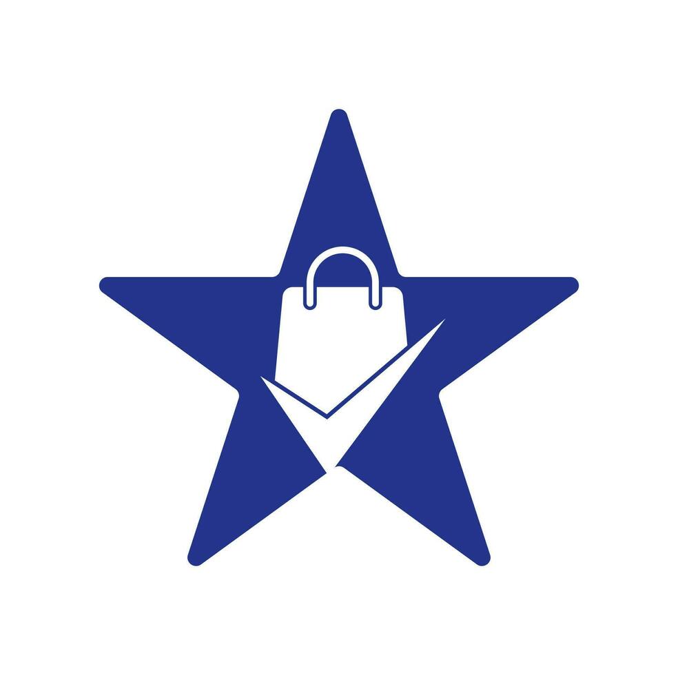 Compruebe el icono del logotipo del concepto de forma de estrella de la bolsa. comprobar plantilla de logotipo de compras, icono, símbolo - vector