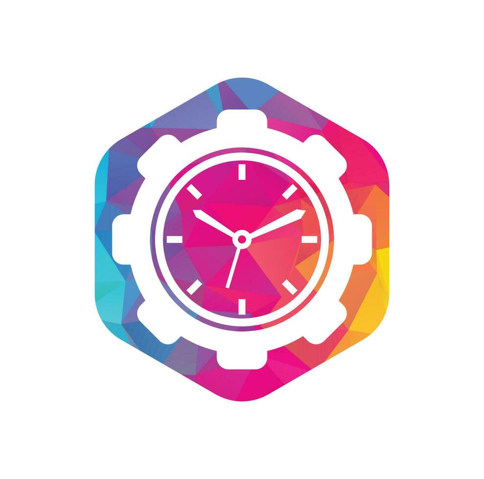 Service time vector logo design. Gear and analog clock icon vector design.