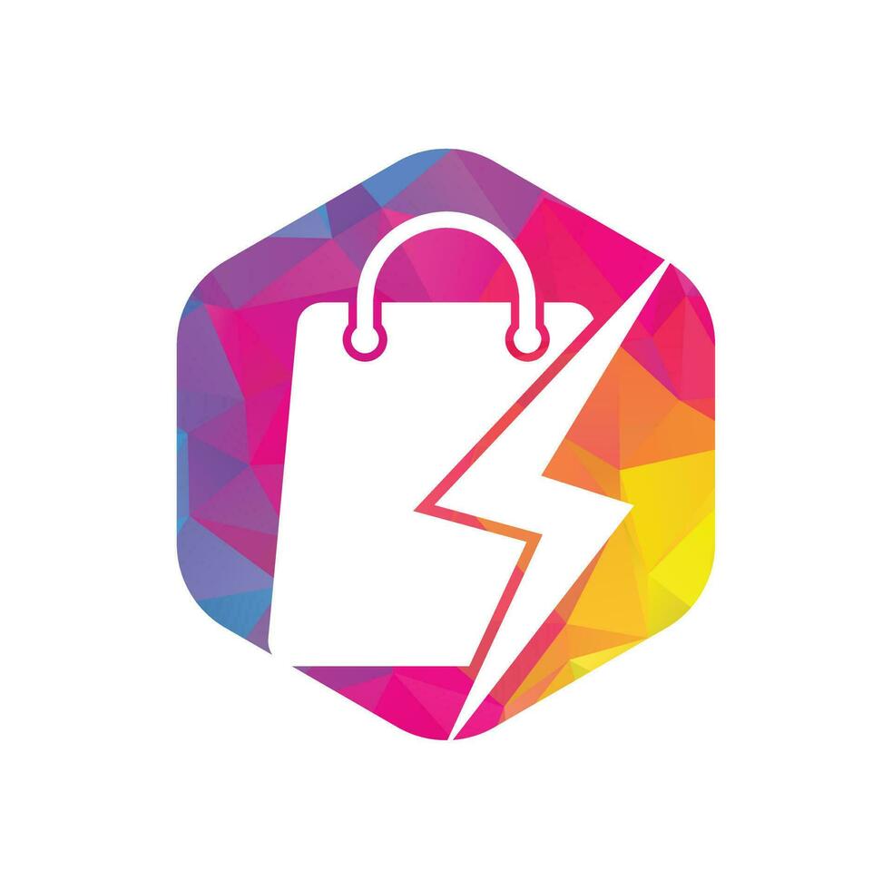 vector de diseño del logotipo de la tienda de truenos. logo de tienda eléctrica o tienda rápida. bolsa de compras combinada con vector de icono de energía o relámpago