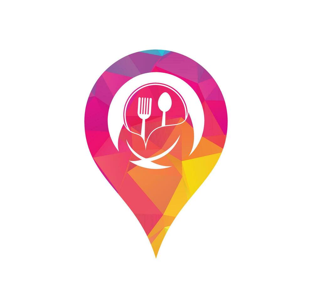 Healthy Food map pin shape concept Logo Template. Nature Organic food logo design. vector