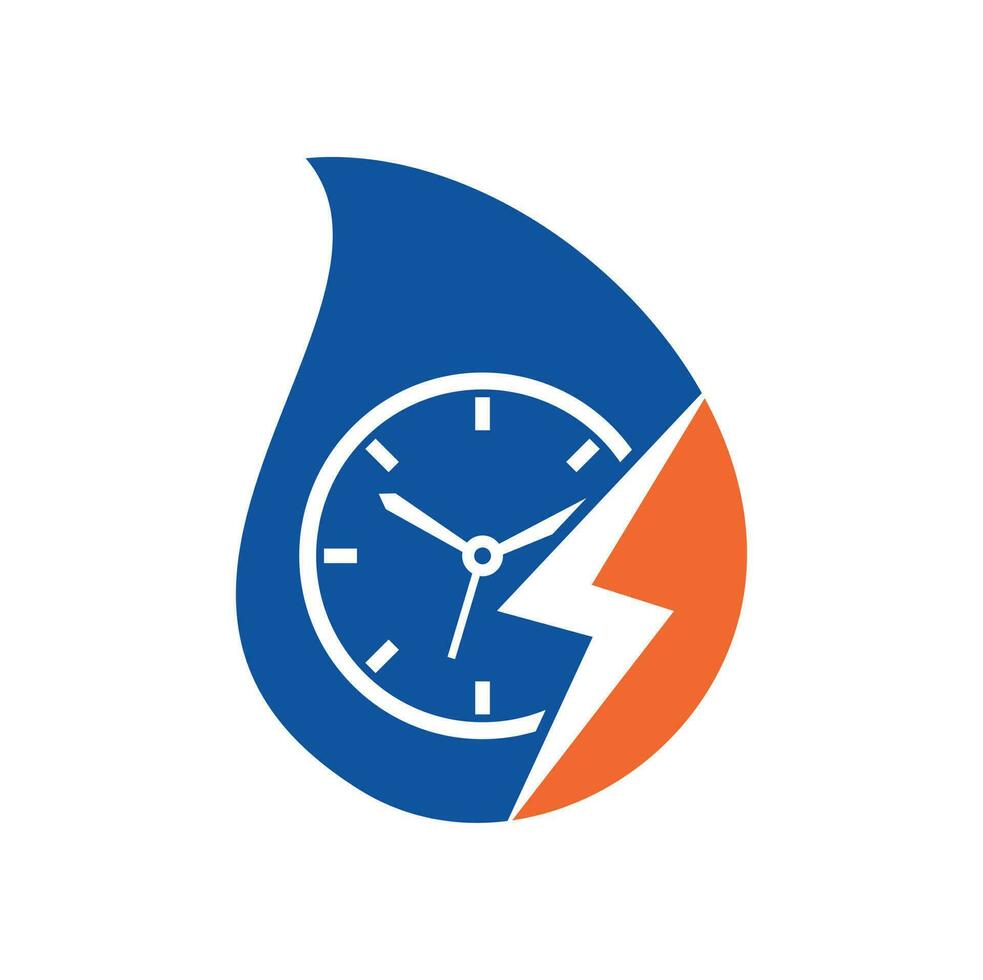 Flash time drop shape concept vector logo design. Thunder time logo icon vector.