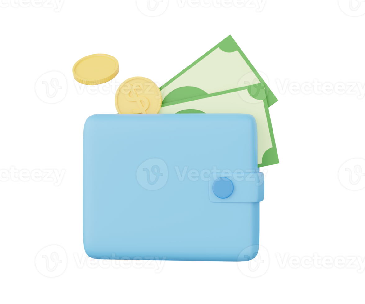 3d wallet with money. 3D icon png