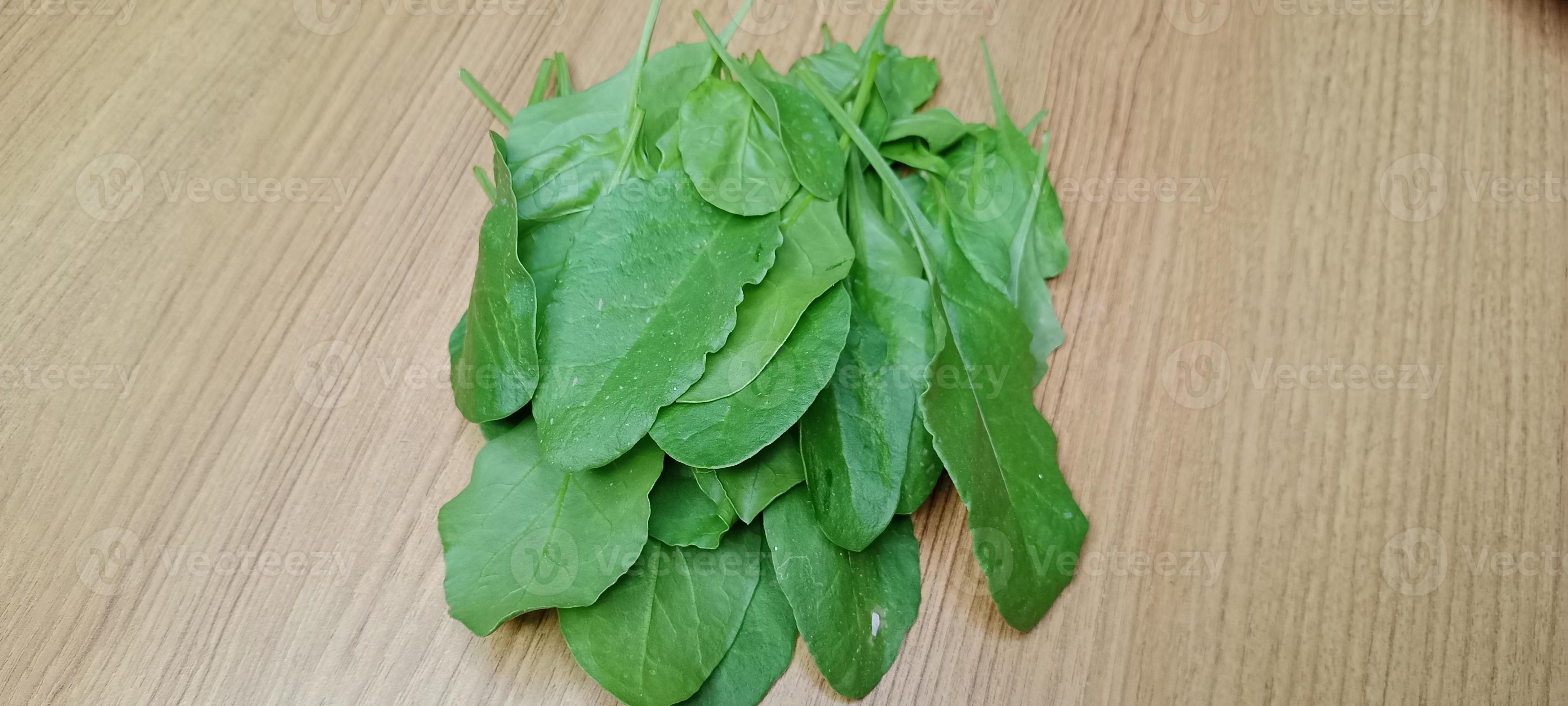 Bunch of fresh spinach Indian palak leaf piled up on the market ready