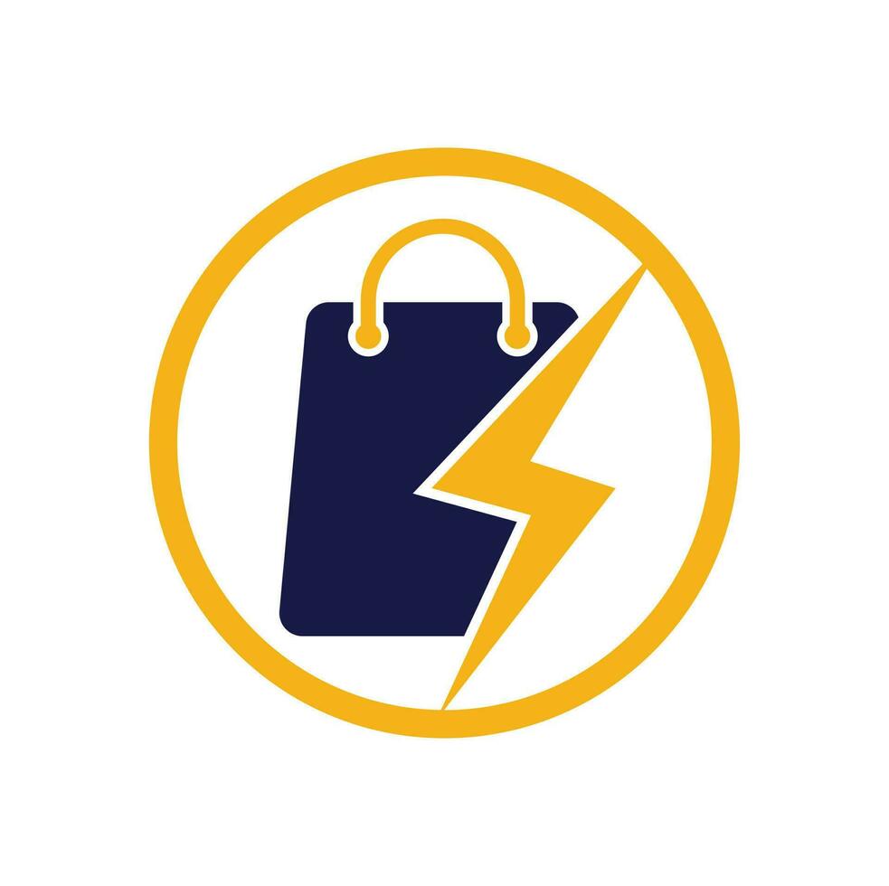 vector de diseño del logotipo de la tienda de truenos. logo de tienda eléctrica o tienda rápida. bolsa de compras combinada con vector de icono de energía o relámpago