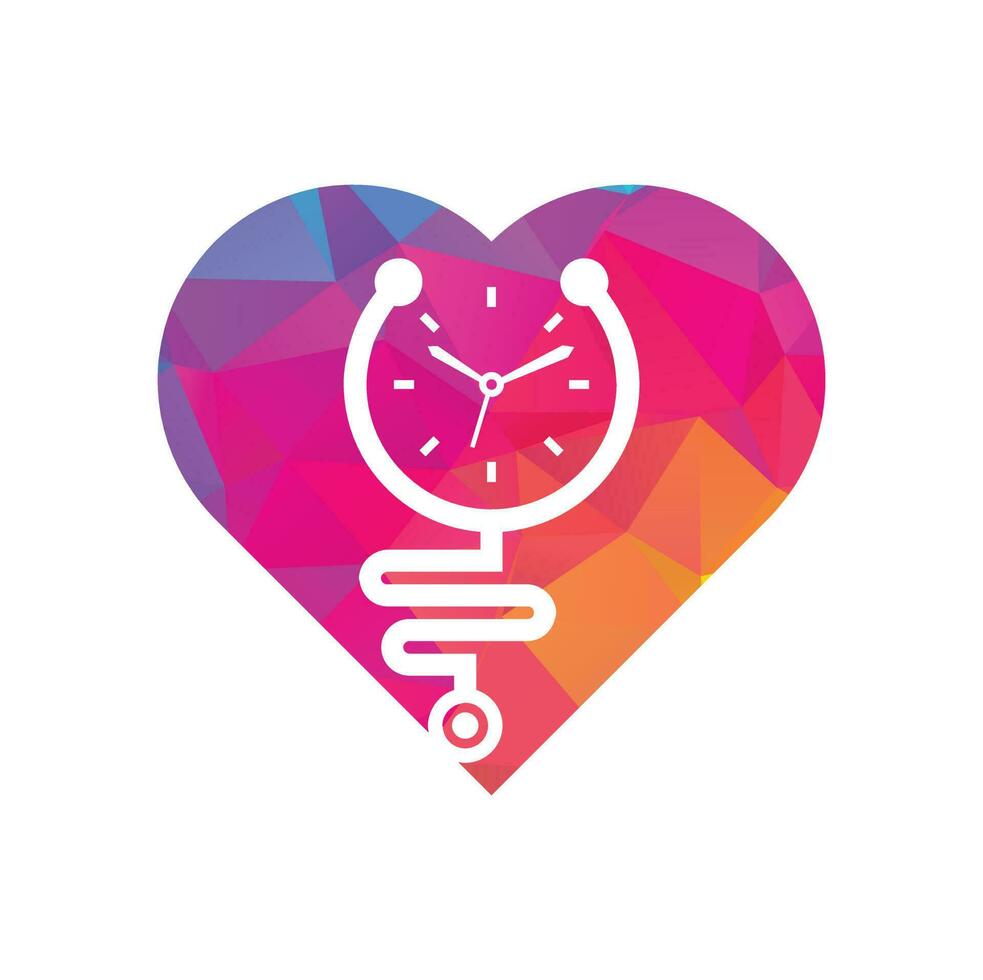 Time stethoscope heart shape concept vector logo design template. Health and medical or pharmacy logo concept.