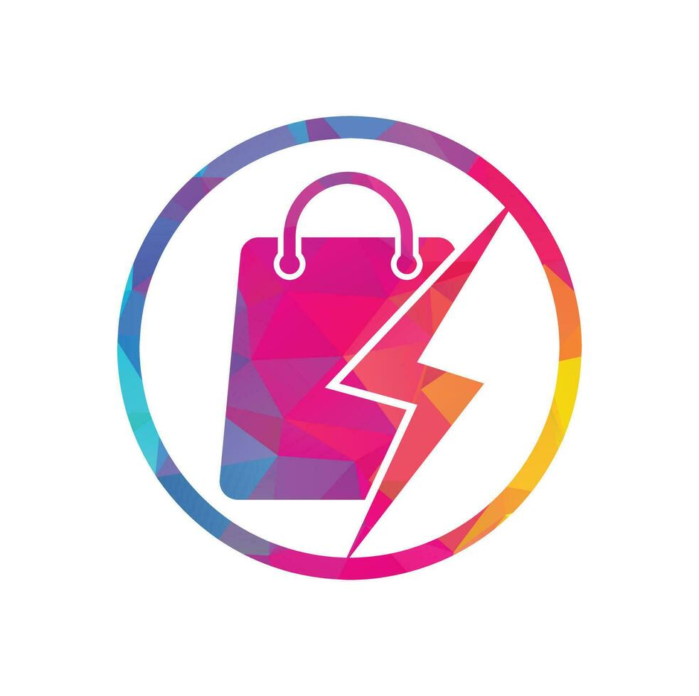 vector de diseño del logotipo de la tienda de truenos. logo de tienda eléctrica o tienda rápida. bolsa de compras combinada con vector de icono de energía o relámpago