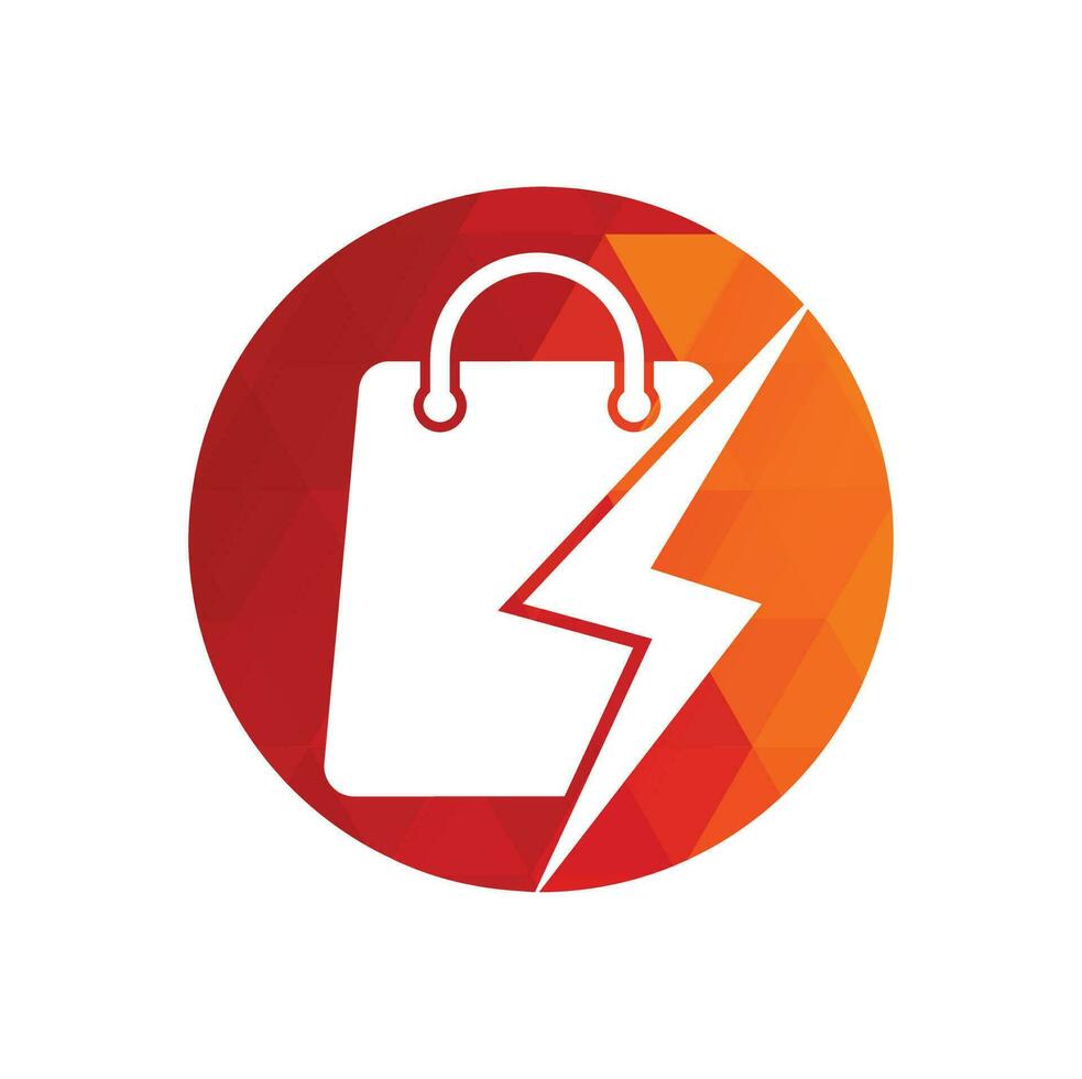 vector de diseño del logotipo de la tienda de truenos. logo de tienda eléctrica o tienda rápida. bolsa de compras combinada con vector de icono de energía o relámpago
