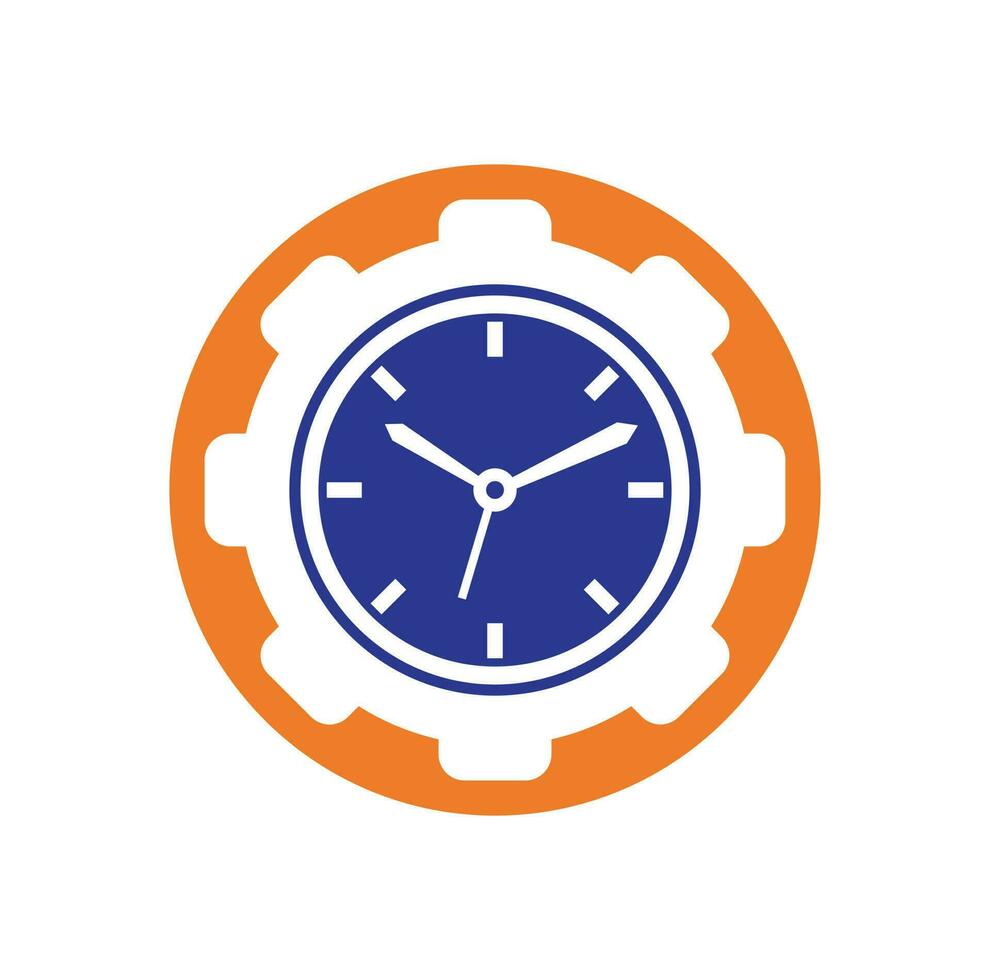 Service time vector logo design. Gear and analog clock icon vector design.