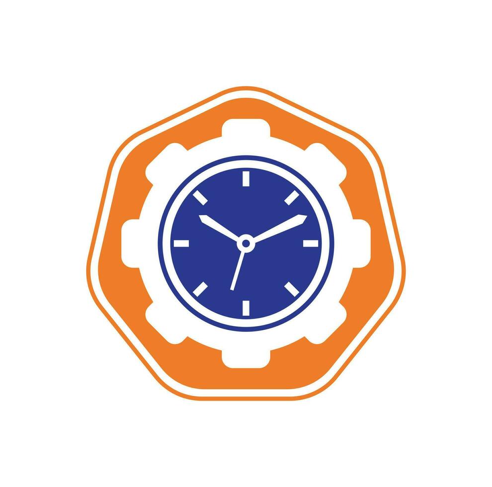 Service time vector logo design. Gear and analog clock icon vector design.