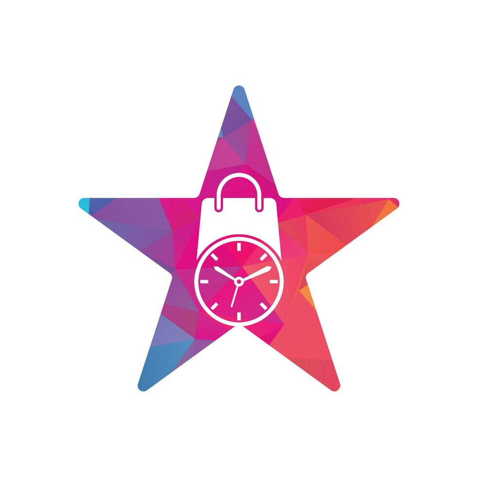 Shopping time star shape concept vector logo design template.