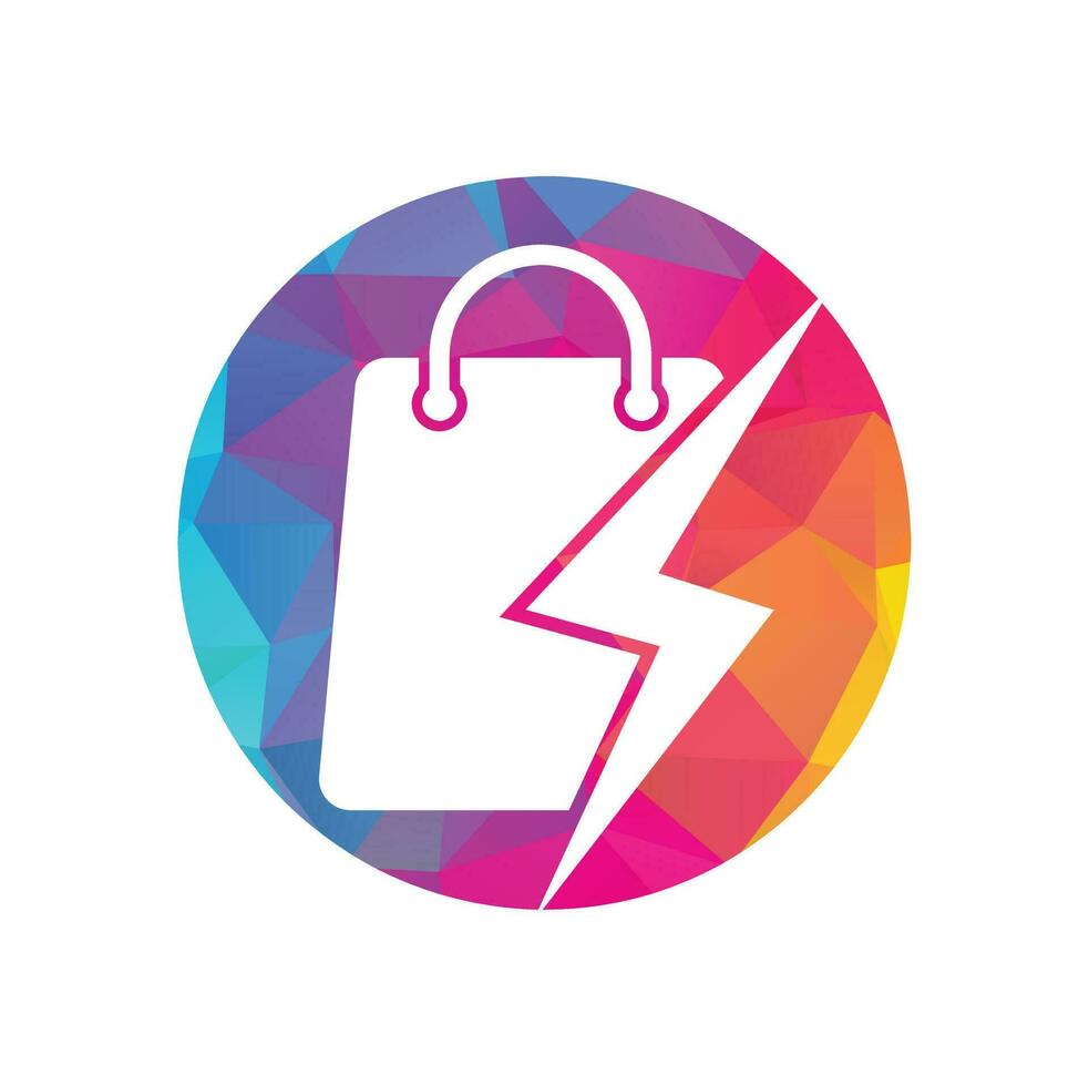 vector de diseño del logotipo de la tienda de truenos. logo de tienda eléctrica o tienda rápida. bolsa de compras combinada con vector de icono de energía o relámpago