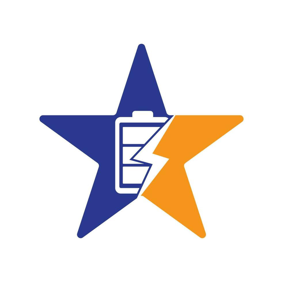 Power Battery star shape concept Logo Design Template. Battery power and flash lightning bolt logo icon. vector