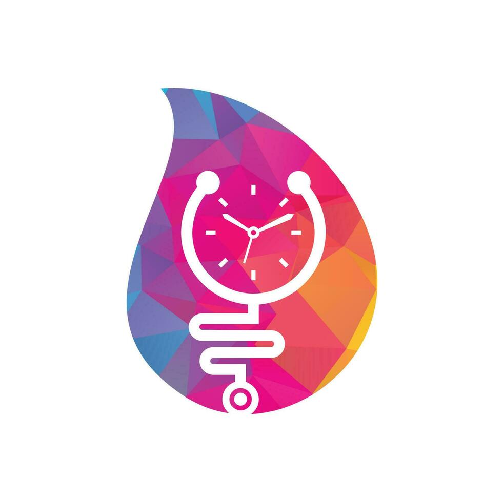 Time stethoscope drop shape concept vector logo design template. Health and medical or pharmacy logo concept.