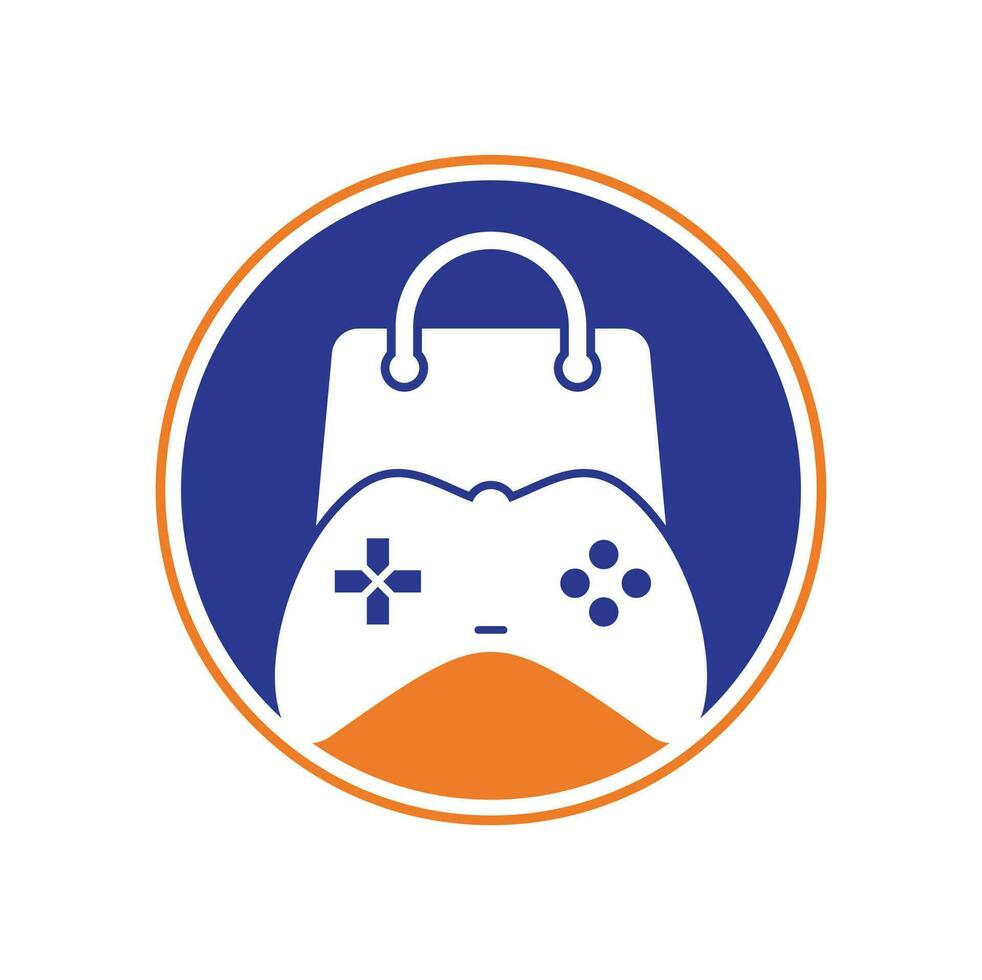 Game shop vector logo. design. Shopping bag combination joystick icon vector design.