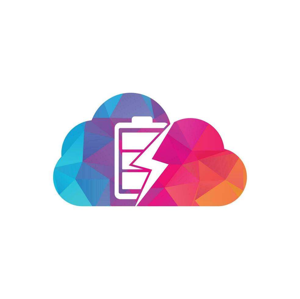 Power Battery cloud shape concept Logo Design Template. Battery power and flash lightning bolt logo icon. vector