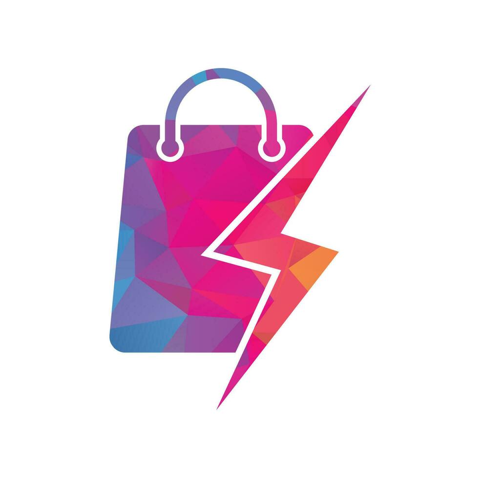 Thunder Shop Logo design vector. Electric Shop or Fast Shop Logo. Shopping Bag Combined with Energy or Lightning Bolt Icon Vector