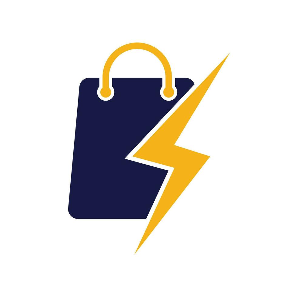 vector de diseño del logotipo de la tienda de truenos. logo de tienda eléctrica o tienda rápida. bolsa de compras combinada con vector de icono de energía o relámpago