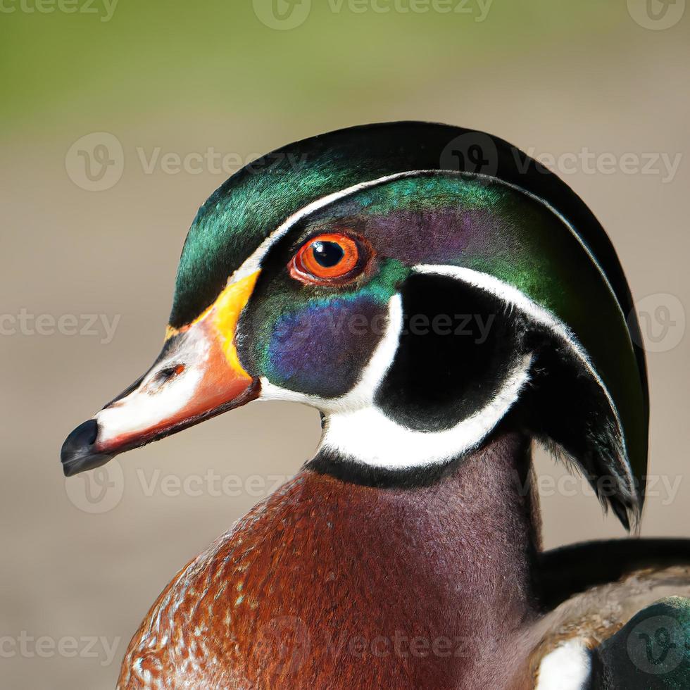 Wood Duck, bokeh background premium photo