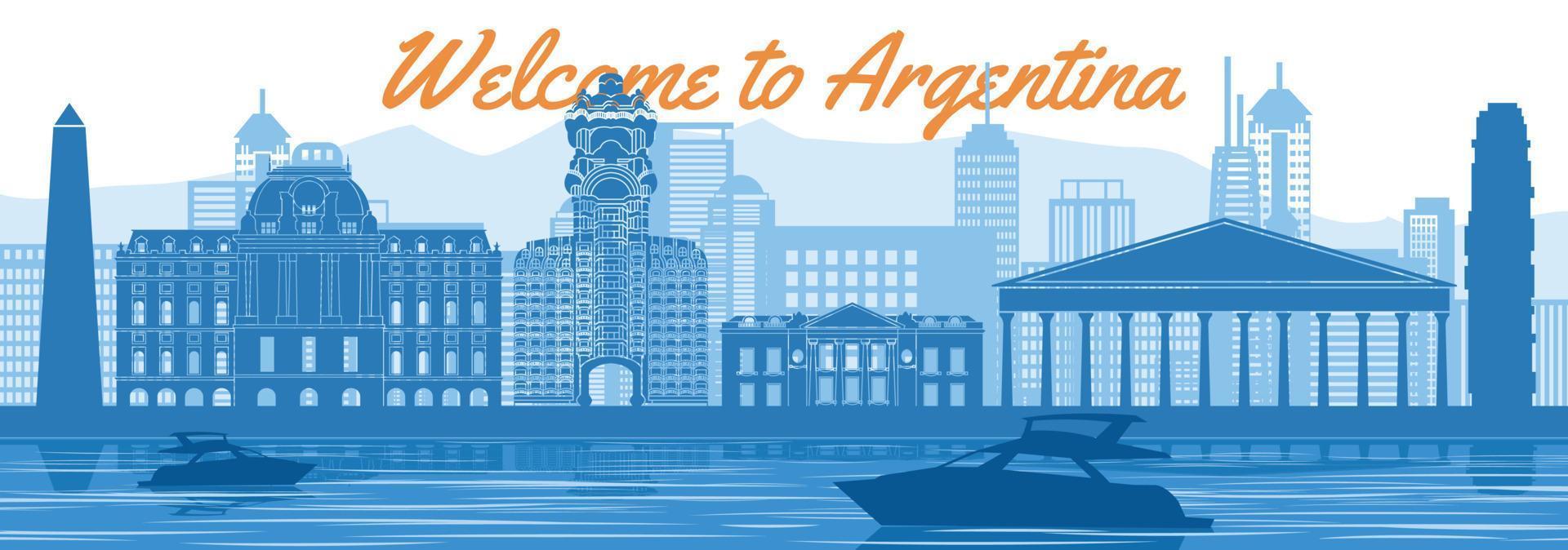 Argentina famous landmark with blue and white color design vector