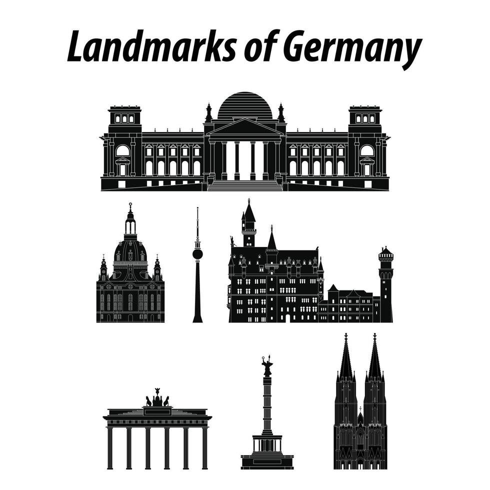conjunto de monumentos famosos de alemania por estilo de silueta vector