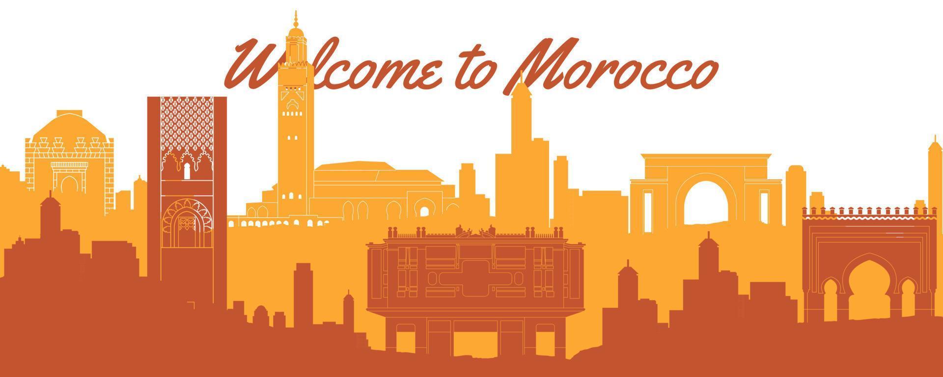 Morocco famous landmarks by silhouette style vector