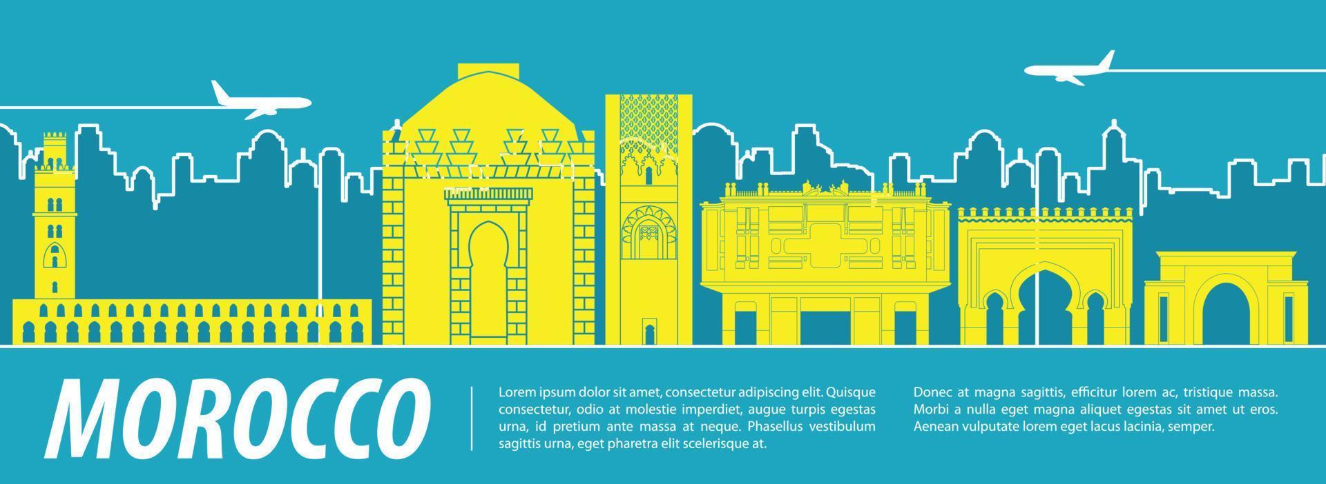 monumentos famosos de marruecos por estilo de silueta vector