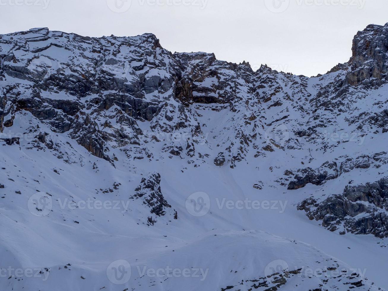 Fanes mountain dolomites in winter panorama photo