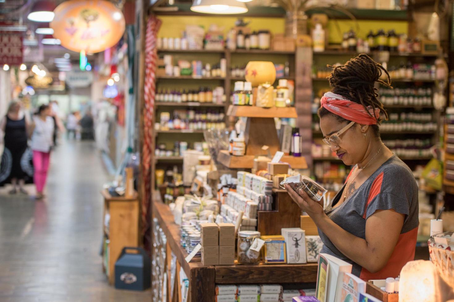 PHILADELPHIA, USA - JUNE 19, 2016 - People buying and eating at city market photo