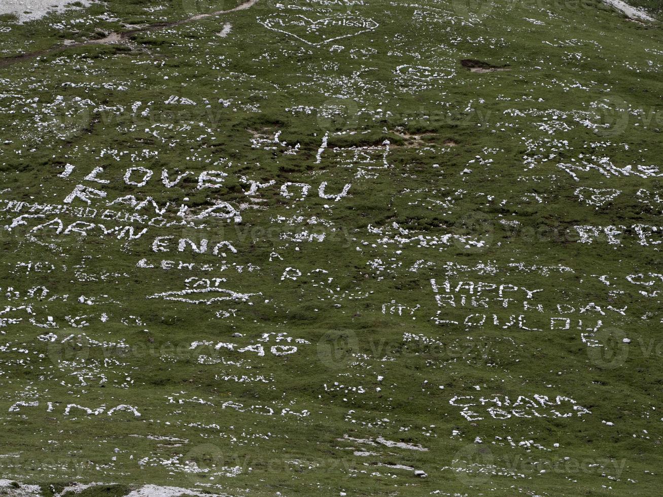 i love you Stone writings on dolomites tree peaks of lavaredo photo