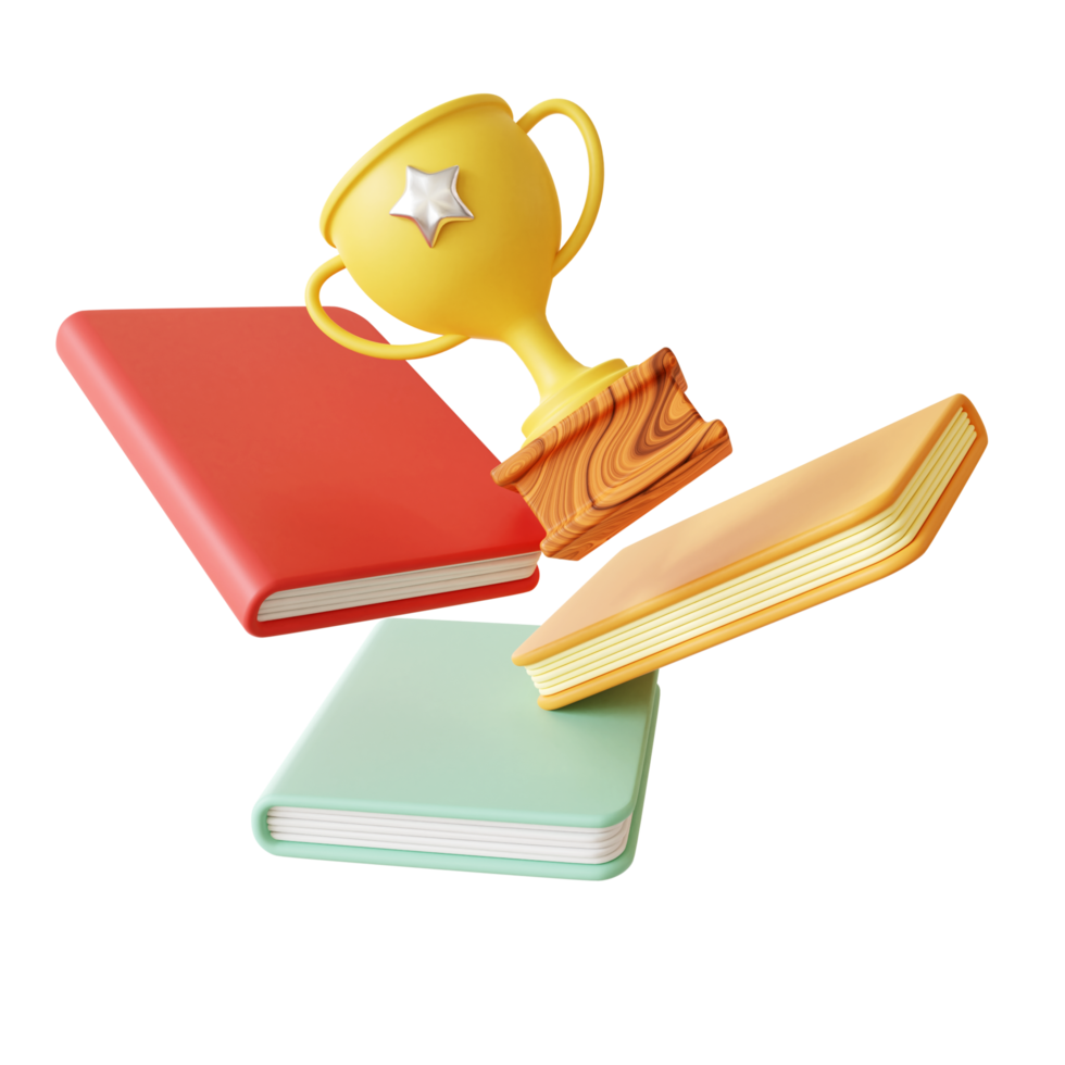 Books and cup 3d illustration png