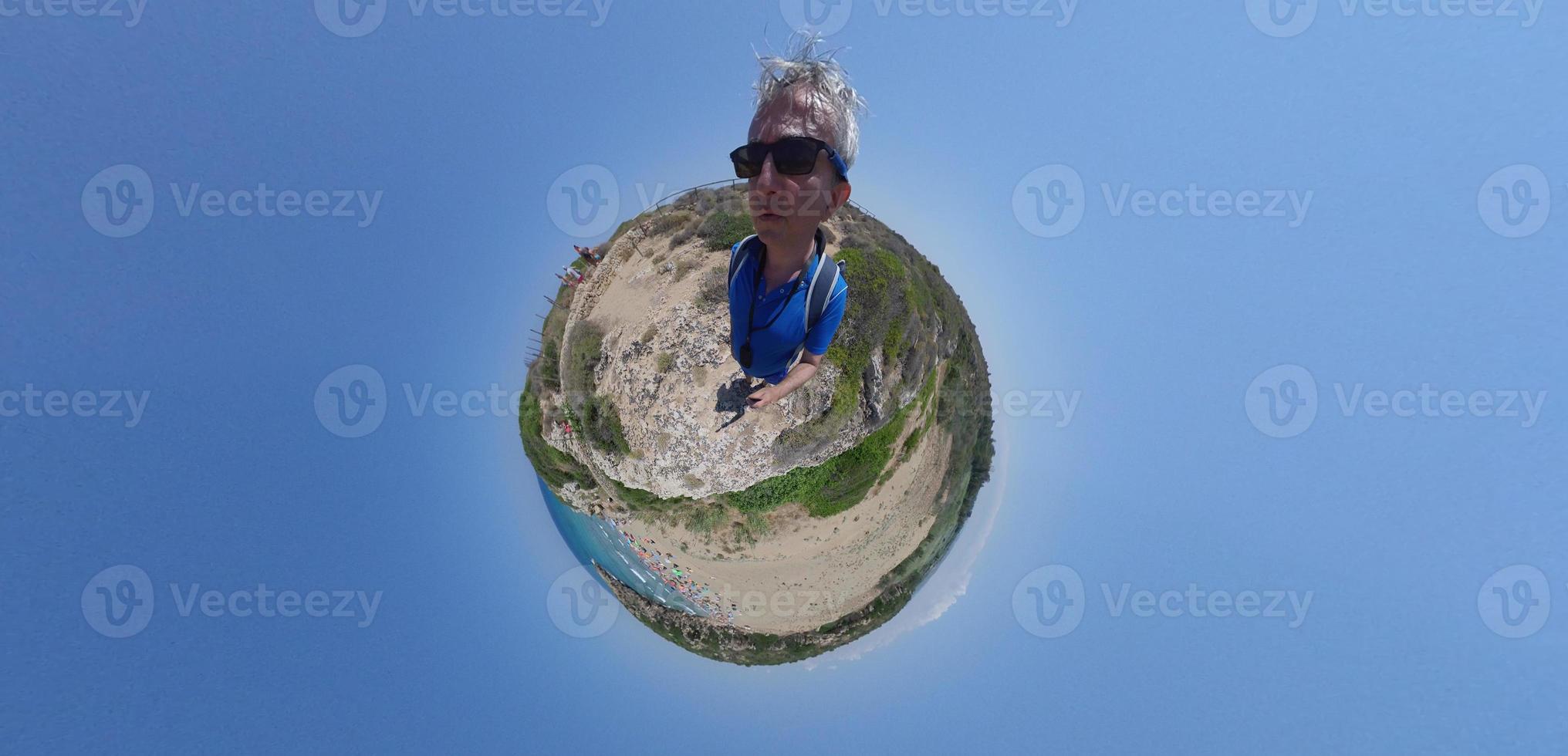 Tiny world man on a beach photo