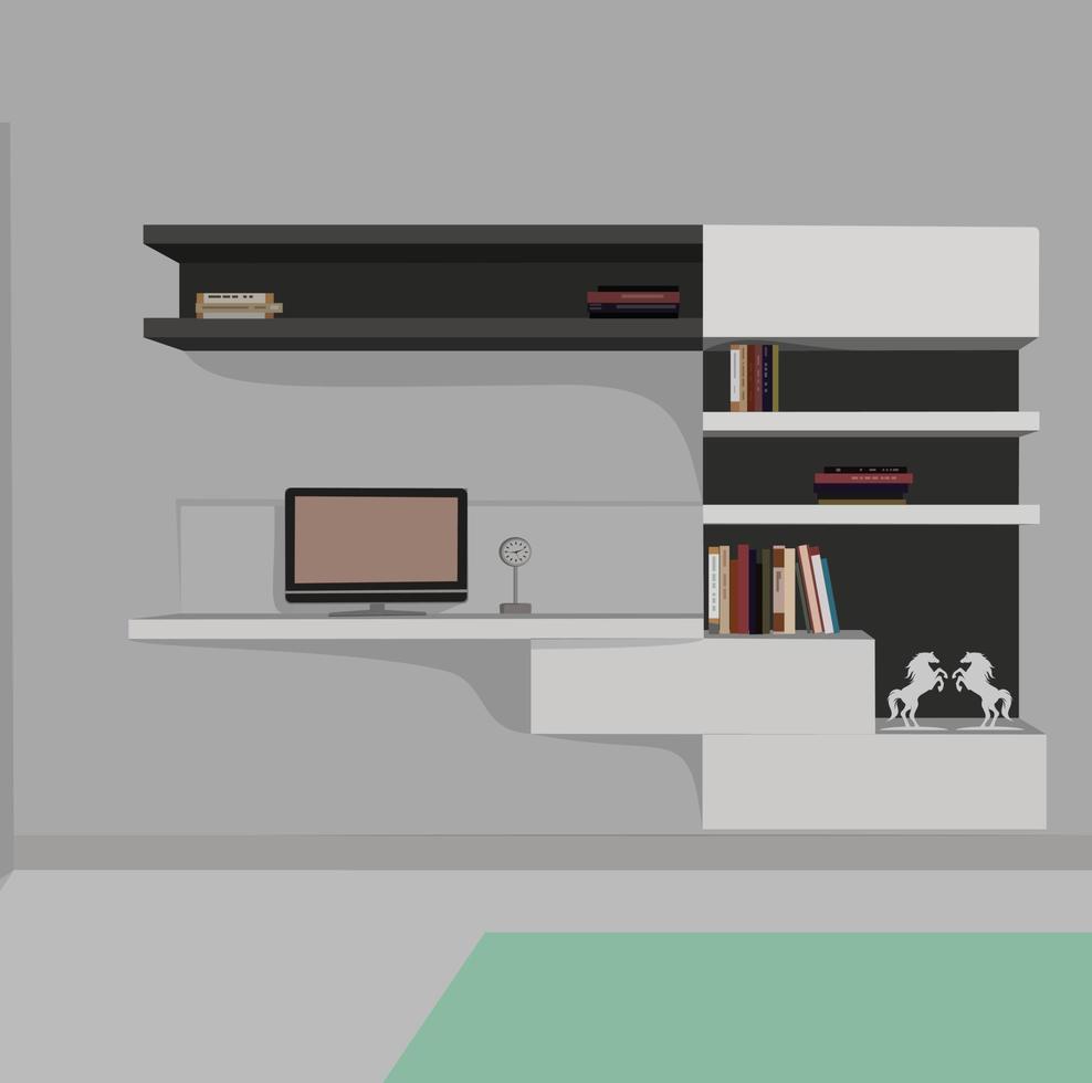 Living room realistic design with modern home theater system. Interior background with furniture lounge and sofa vector illustration.