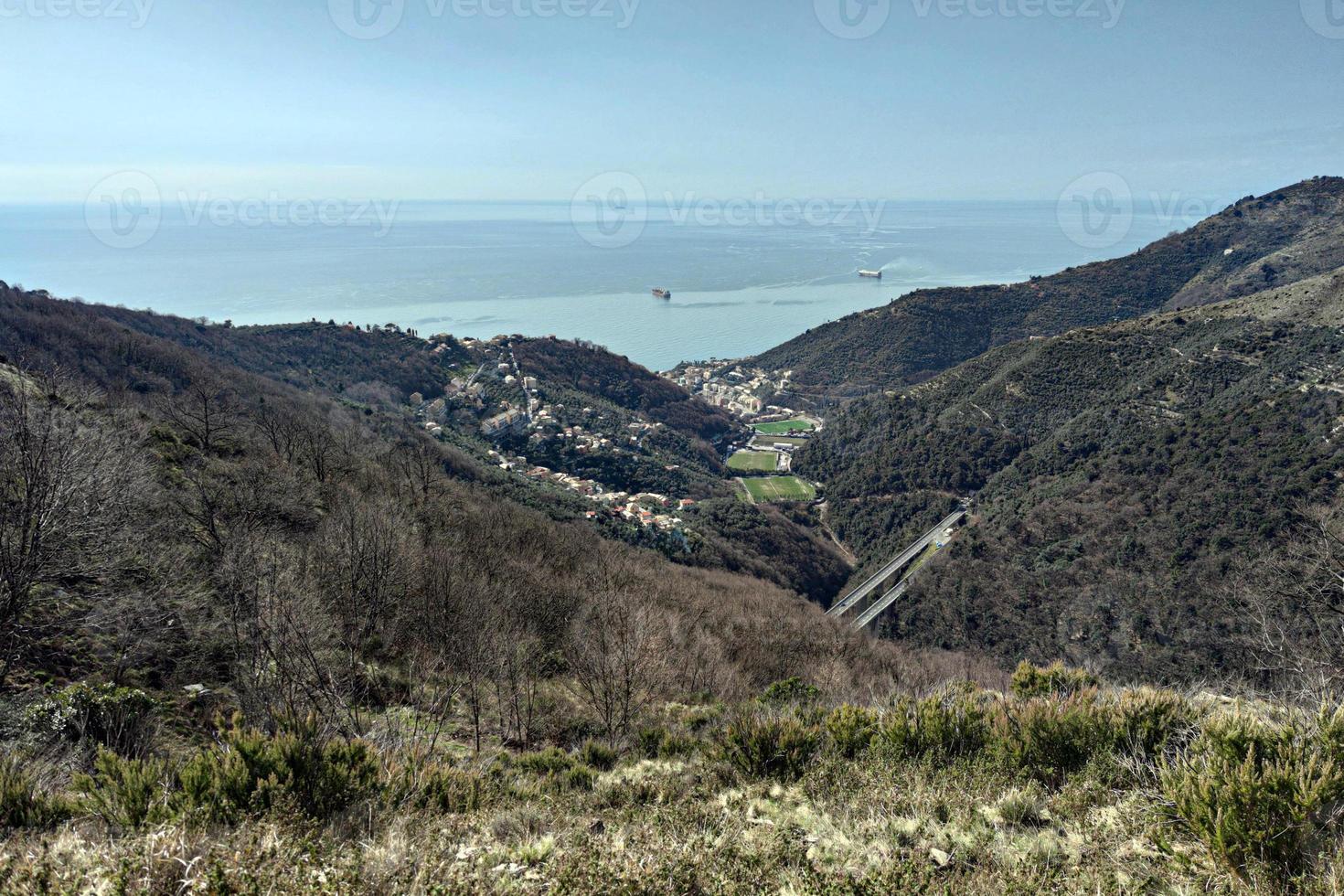 Bogliasco village aerial view panorama from mountain photo