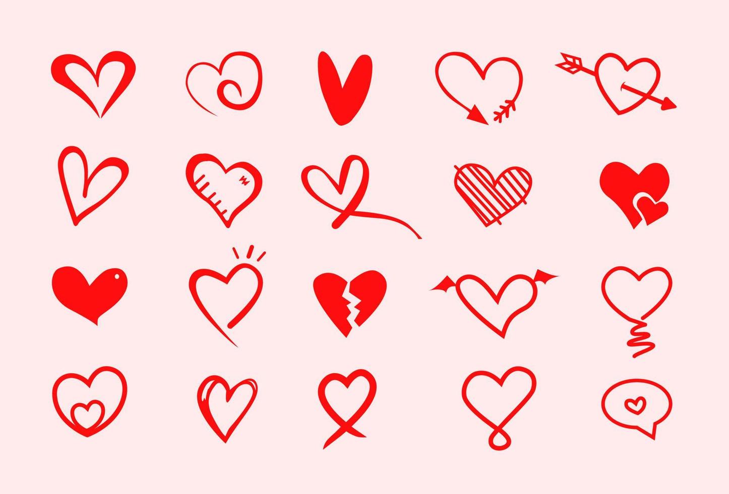 Red vector heart Lines silhouettes