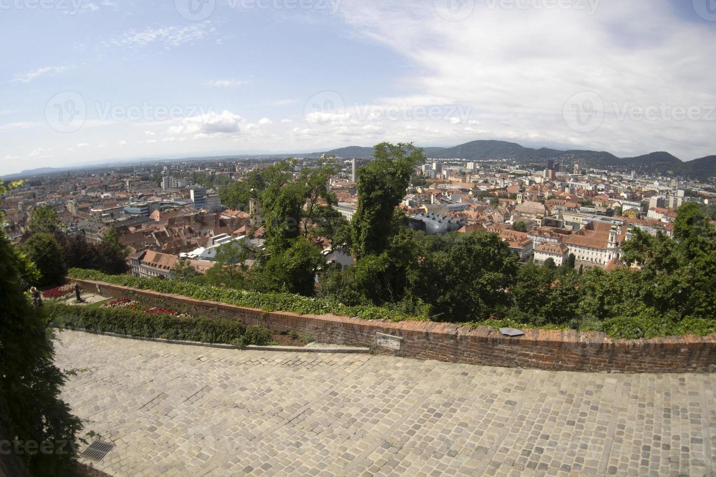 Graz Austria aerial panorama from clock tower photo