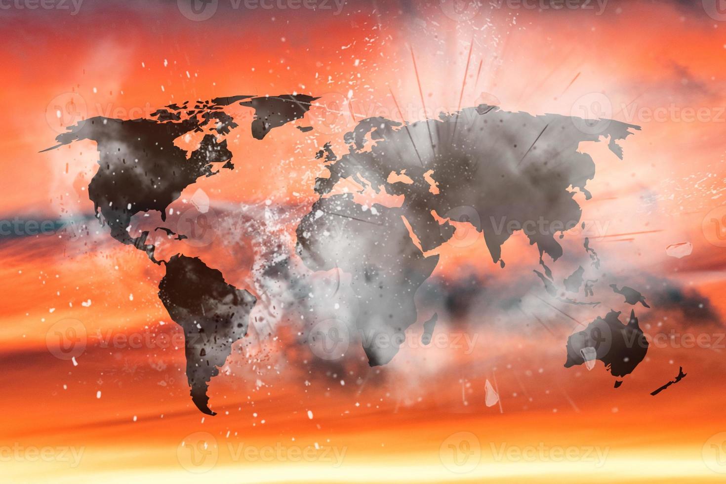 Coronavirus infection bio hazard world map exploding on fire photo