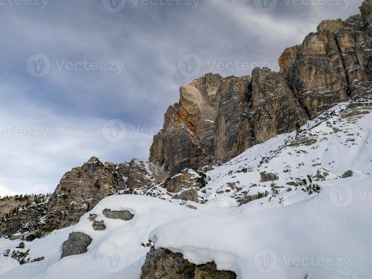 Fanes mountain dolomites in winter panorama photo