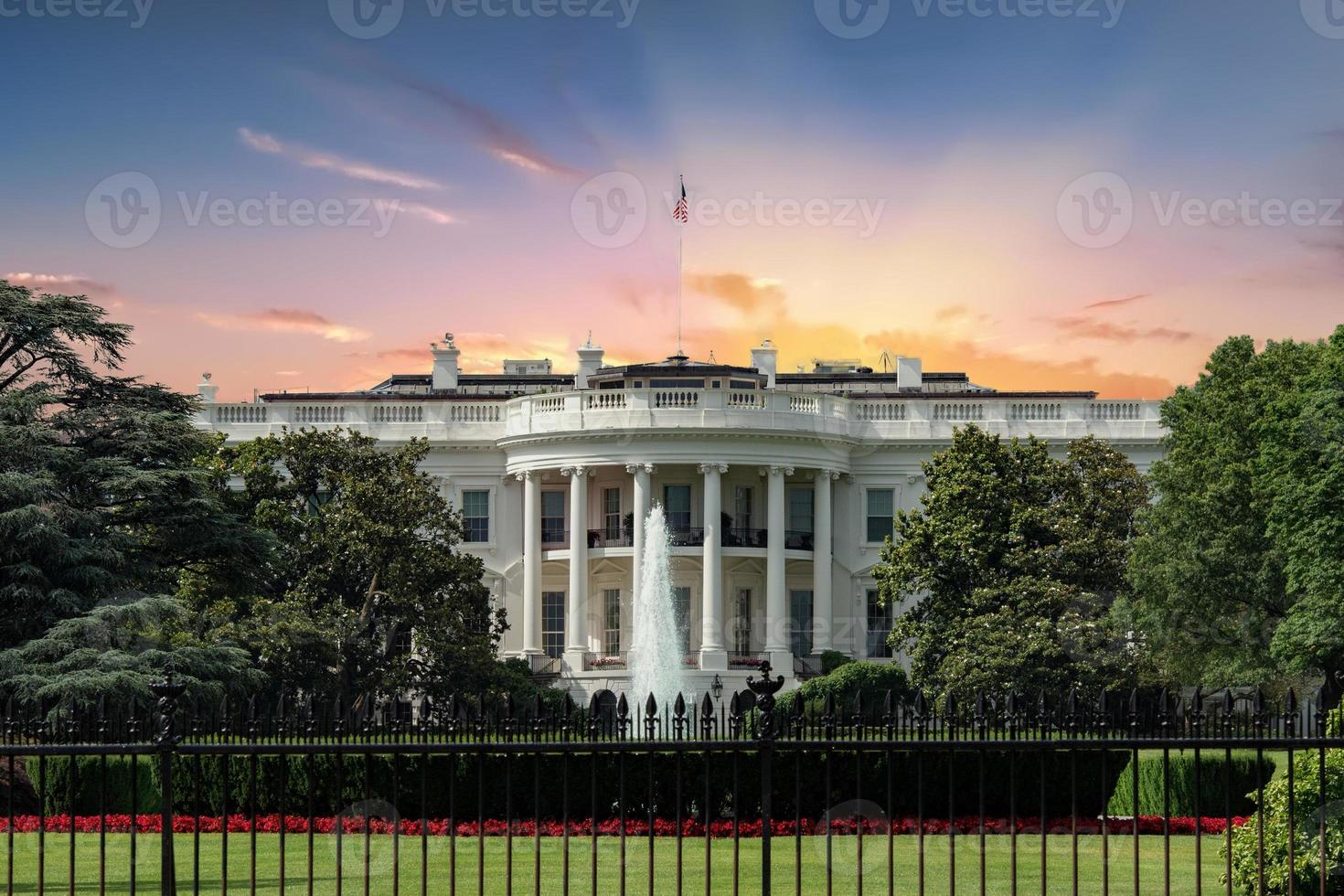 Washington White House on sunset background photo