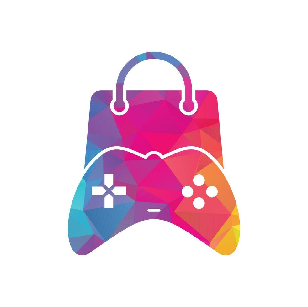 Game shop vector logo. design. Shopping bag combination joystick icon vector design.