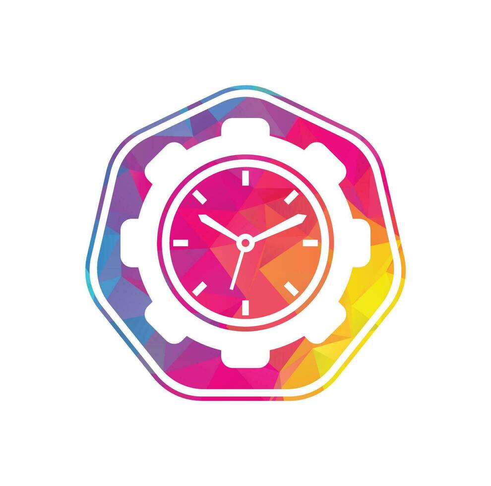 Service time vector logo design. Gear and analog clock icon vector design.