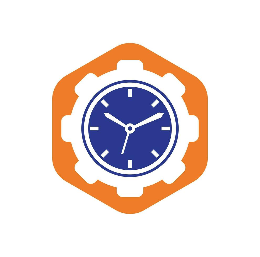 Service time vector logo design. Gear and analog clock icon vector design.