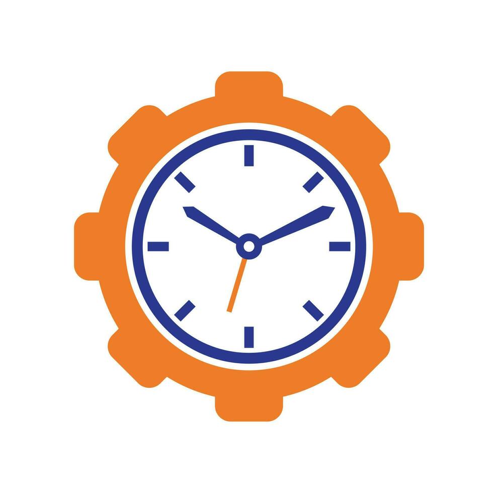 Service time vector logo design. Gear and analog clock icon vector design.