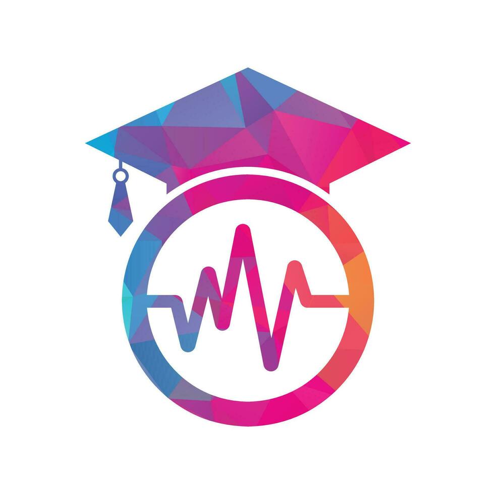 Graduate hat and medical pulse logo vector. Medical and nursing education logo template design concept vector