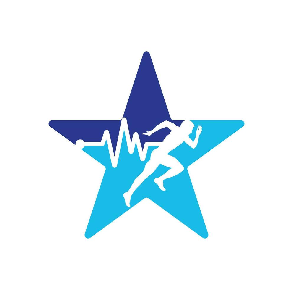 Pulse marathon star shape concept logo design icon vector. Running man with line ecg heartbeat icon. vector