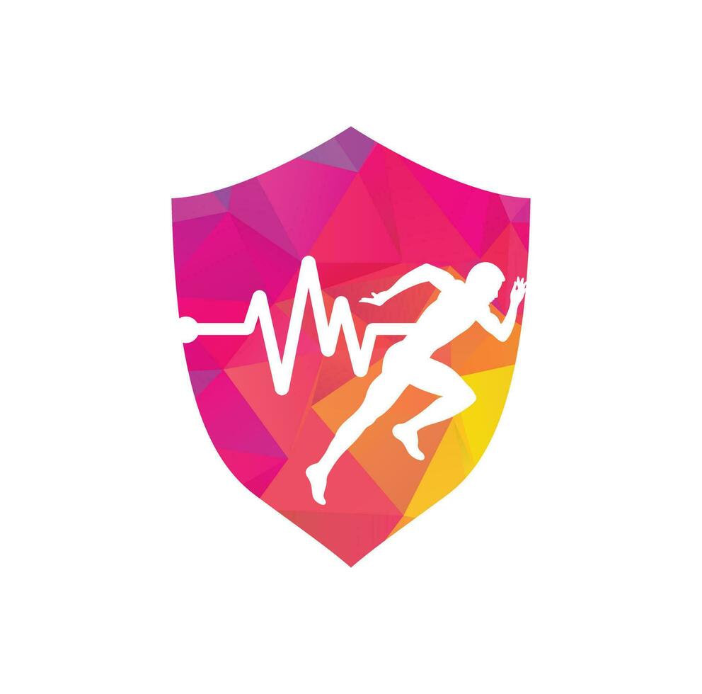 Pulse marathon logo design icon vector. Body Health Care Logo Design. Running man with line ecg heartbeat icon. vector