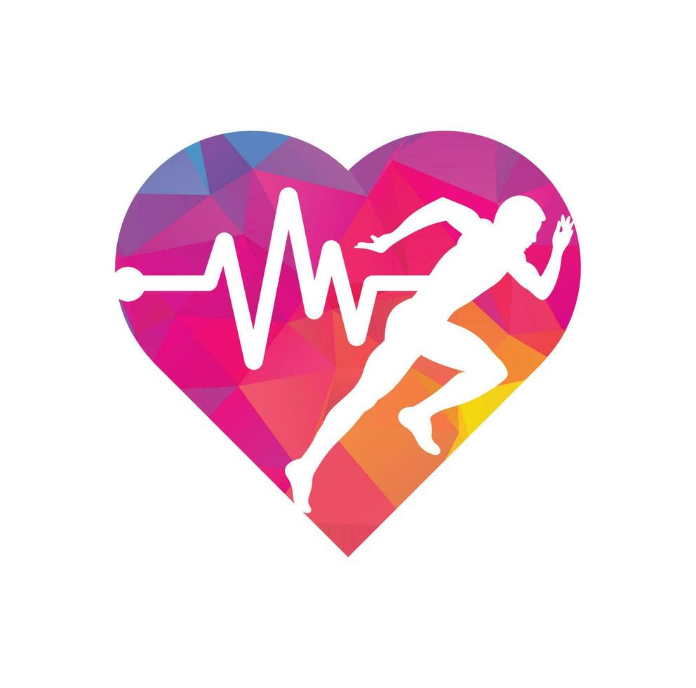 Pulse marathon heart shape concept logo design icon vector. Running man with line ecg heartbeat icon. vector