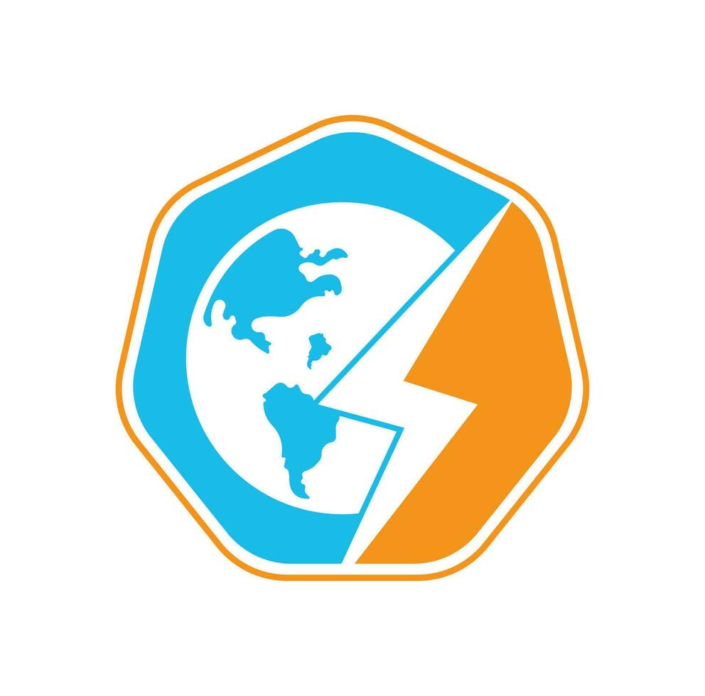 Globe and thunder vector logo icon template. Thunder world vector logo template.