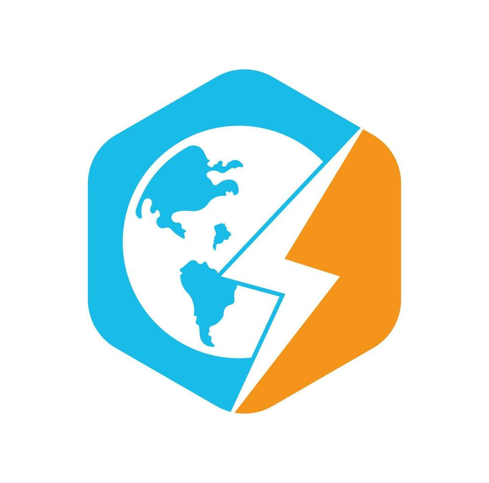 Globe and thunder vector logo icon template. Thunder world vector logo template.