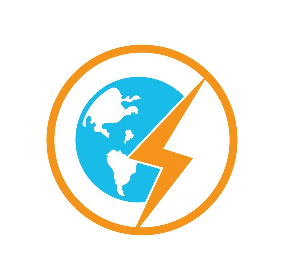 Globe and thunder vector logo icon template. Thunder world vector logo template.